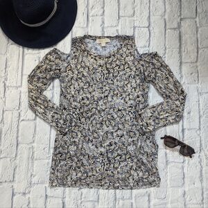 MK Metallic Gold Cold-shoulder Long-sleeve Top